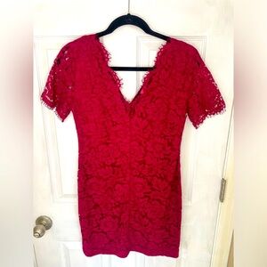 Dress Forum Vintage Maroon midi lace v-neck dress